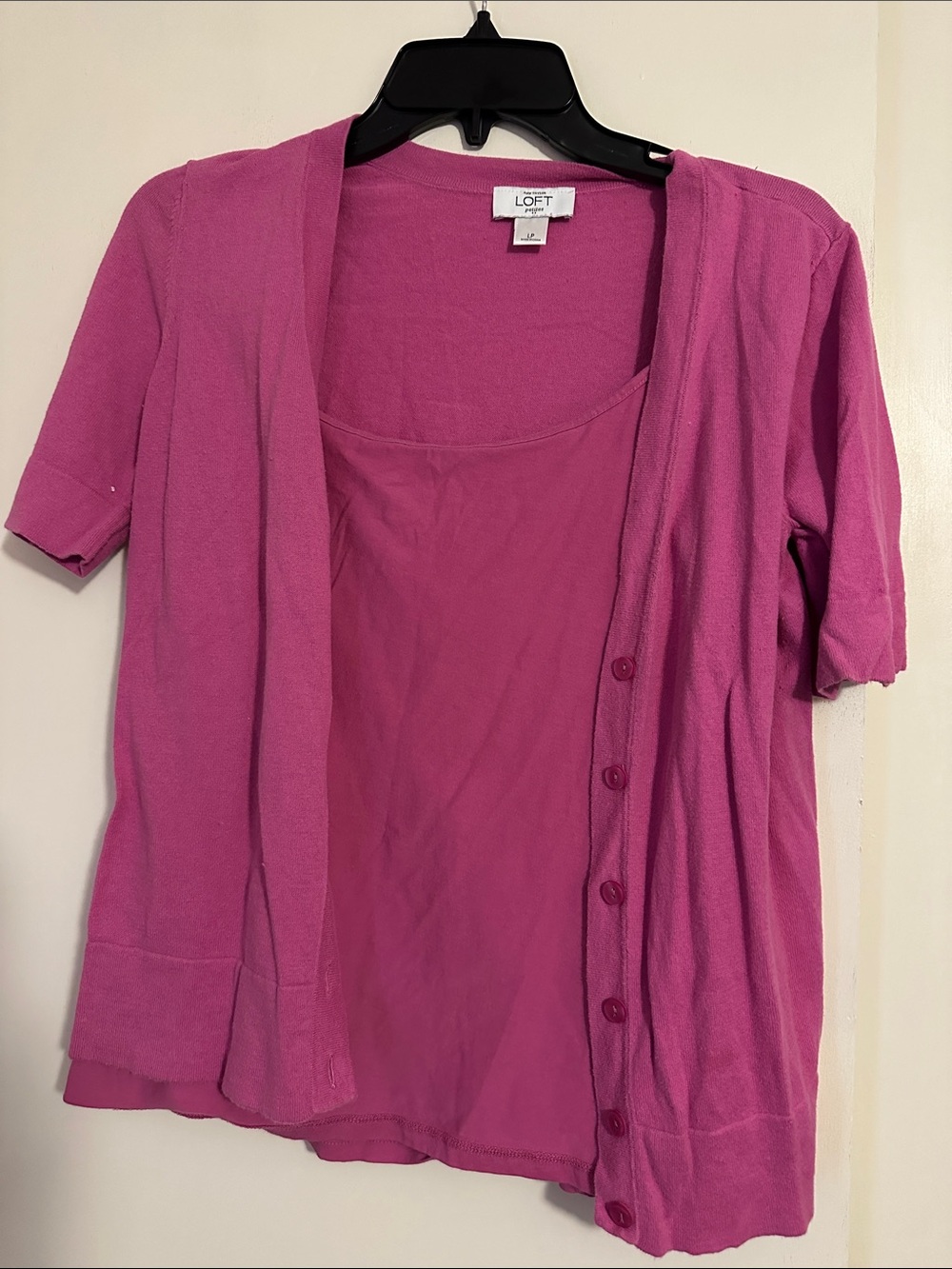 LOFT Hot Pink Short-Sleeve Cardigan and Shell Set